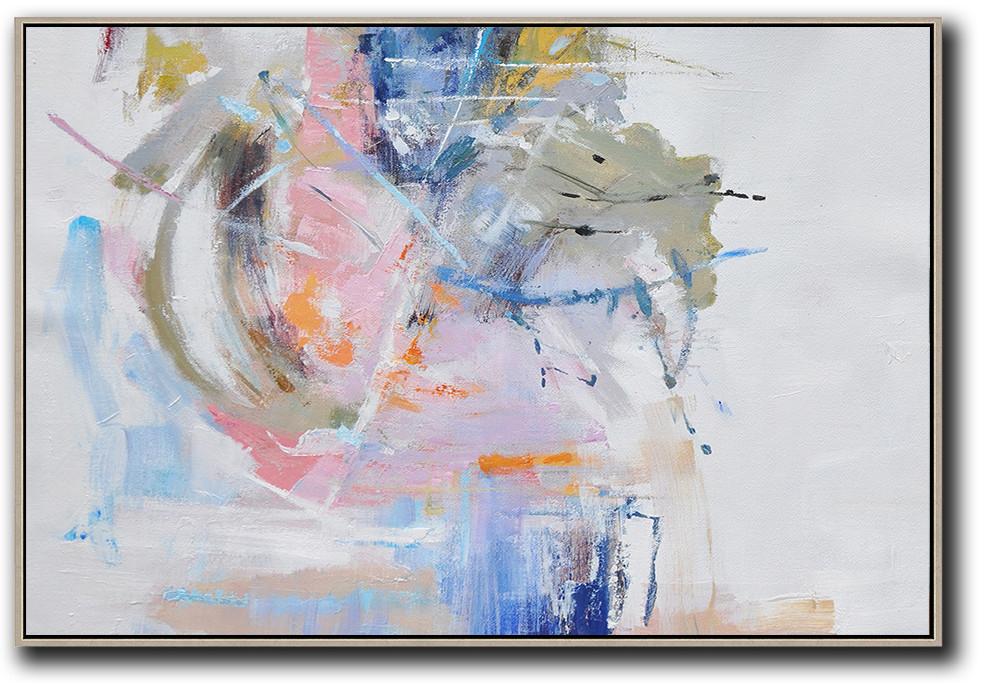 Original Abstract Painting Extra Large Canvas Art,Hand Painted Horizontal Abstract Oil Painting On Canvas,Art Work,White,Grey,Pink,Blue.etc